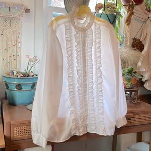 Laura Mae Vintage Victorian puff white button shirt blouse top M